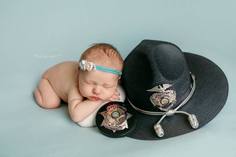 Family Heirlooms as Newborn Photography Props | Campaign Hat | State Trooper