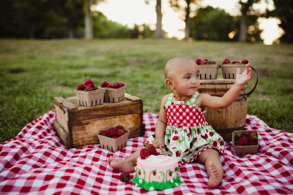 Cake Smash Photography | Family Photographer | Baby Photography | Strawberry Shortcake Cake Smash | Outdoor Cake Smash | Alaska Photographer | Anchorage, Eagle River, Palmer, Wasilla, Alaska